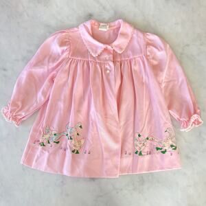 Vintage Toddler Girls' Pastel Pink Duck Floral Collared Swing Jacket